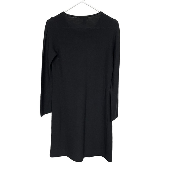 Eileen Fisher Black Wool Crepe Swing Midi Dress Petite Small - Picture 2 of 8